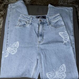 Hollister Light Blue Straight Leg Jeans with Butterfly Accents